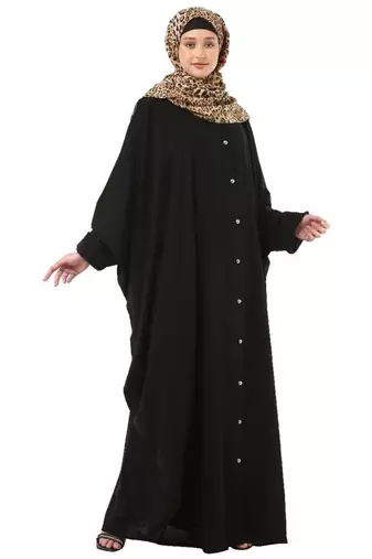 Black front open kaftan with fashionable buttons