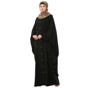 Black front open kaftan with fashionable buttons 3