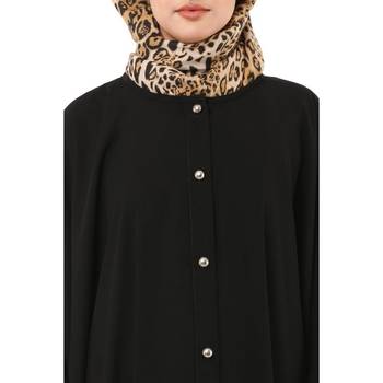 Black front open kaftan with fashionable buttons 4