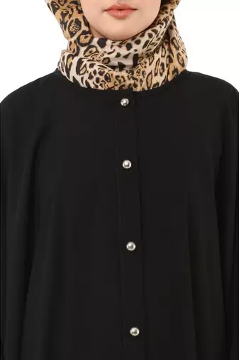 Black front open kaftan with fashionable buttons
