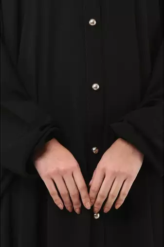 Black front open kaftan with fashionable buttons