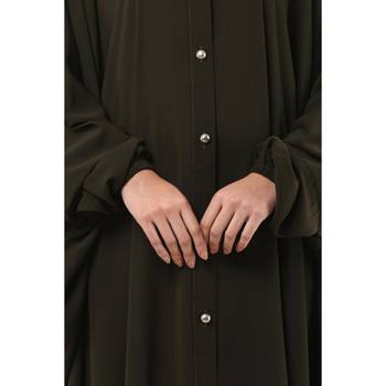 Olive front open kaftan with fashionable buttons 3