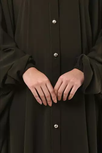 Olive front open kaftan with fashionable buttons