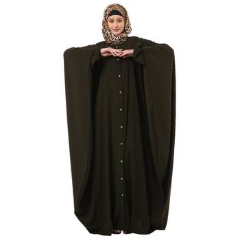 Olive front open kaftan with fashionable buttons 1