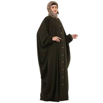 Olive front open kaftan with fashionable buttons 4