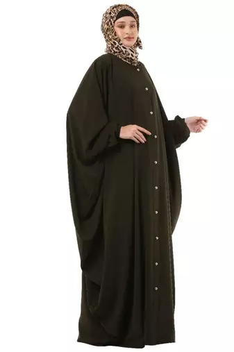 Olive front open kaftan with fashionable buttons