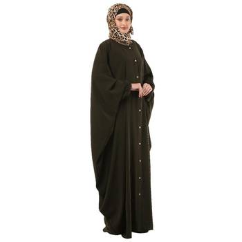 Olive front open kaftan with fashionable buttons 5
