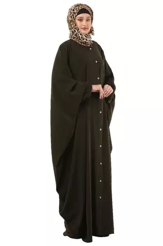 Olive front open kaftan with fashionable buttons