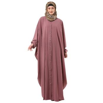 Pink front open kaftan with fashionable buttons 1