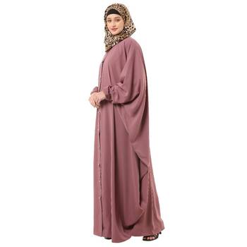 Pink front open kaftan with fashionable buttons 4