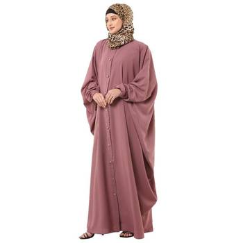 Pink front open kaftan with fashionable buttons 5