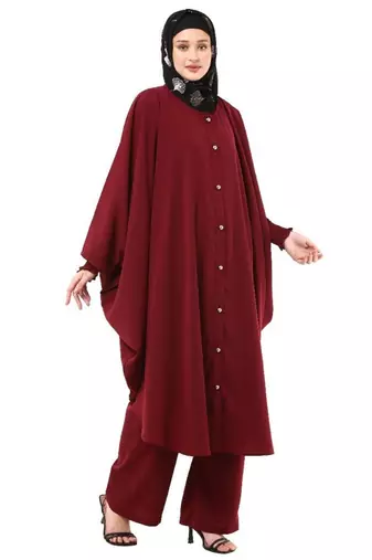 Maroon modest co-ord set loose fit top with matching trouser