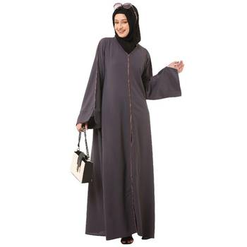 Dark-grey front open premium cey fabric abaya 1
