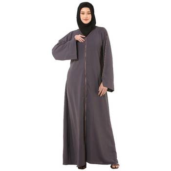 Dark-grey front open premium cey fabric abaya 2