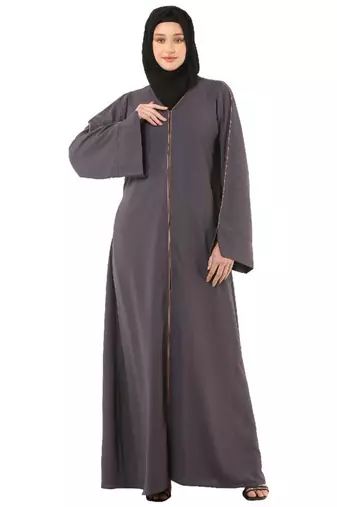 Dark-grey front open premium cey fabric abaya