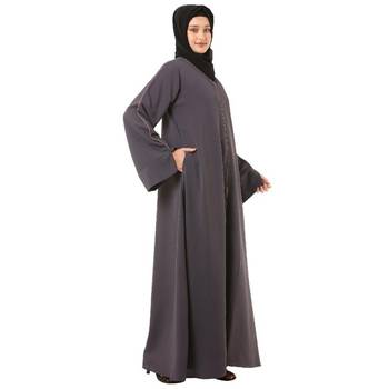 Dark-grey front open premium cey fabric abaya 3