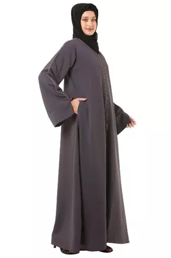 Dark-grey front open premium cey fabric abaya