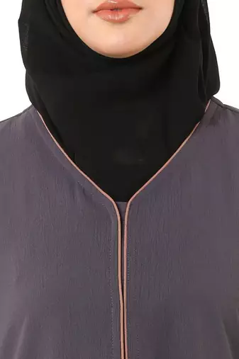 Dark-grey front open premium cey fabric abaya