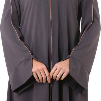 Dark-grey front open premium cey fabric abaya 5