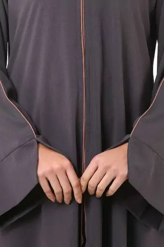 Dark-grey front open premium cey fabric abaya
