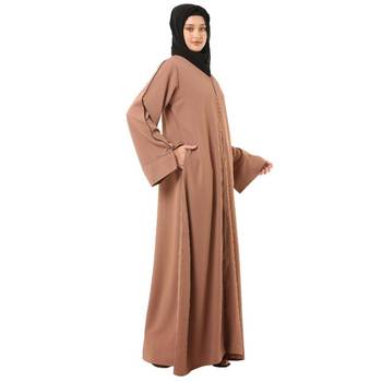 Beige front open premium cey fabric abaya 4