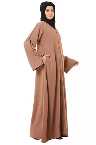 Beige front open premium cey fabric abaya