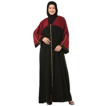 Black loose fit front open dual color abaya 1