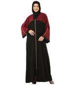 Black loose fit front open dual color abaya
