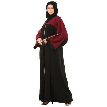 Black loose fit front open dual color abaya 2