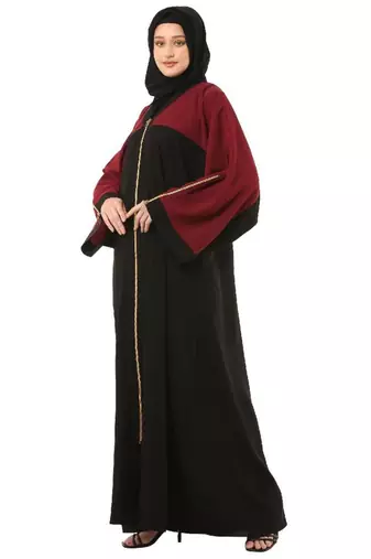 Black loose fit front open dual color abaya