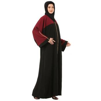 Black loose fit front open dual color abaya 3