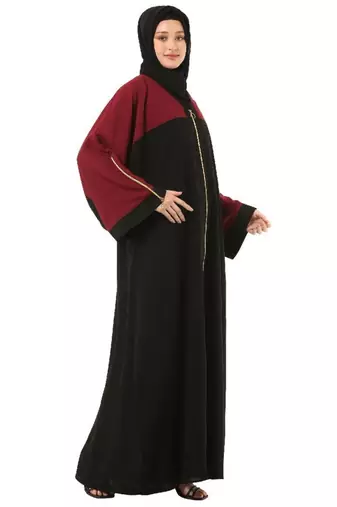 Black loose fit front open dual color abaya
