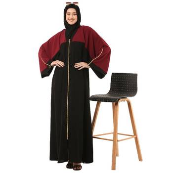 Black loose fit front open dual color abaya 4