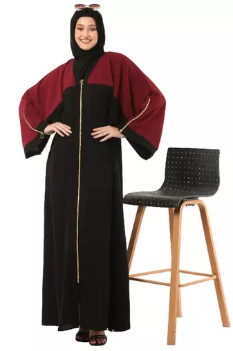 Black loose fit front open dual color abaya