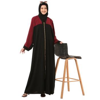 Black loose fit front open dual color abaya 5