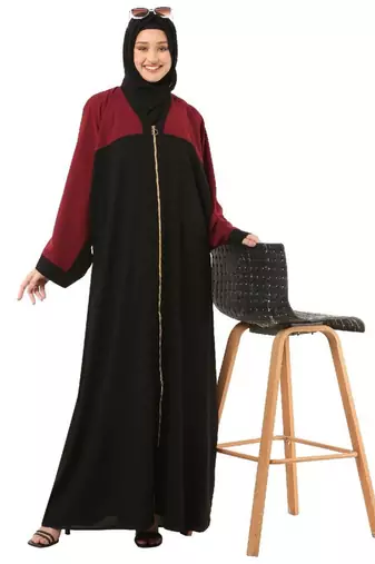 Black loose fit front open dual color abaya