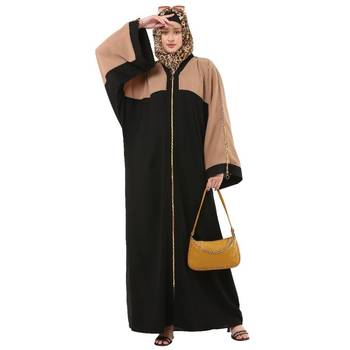 Black loose fit front open dual color abaya 1