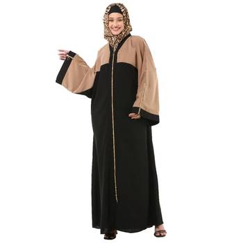 Black loose fit front open dual color abaya 2