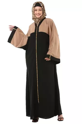 Black loose fit front open dual color abaya