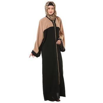 Black loose fit front open dual color abaya 3