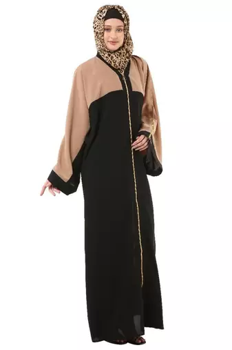 Black loose fit front open dual color abaya
