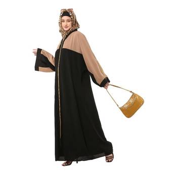 Black loose fit front open dual color abaya 4