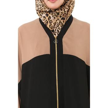 Black loose fit front open dual color abaya 5