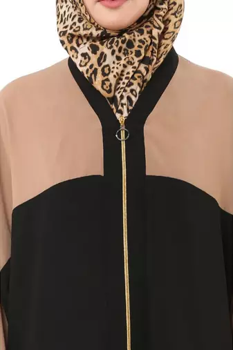 Black loose fit front open dual color abaya