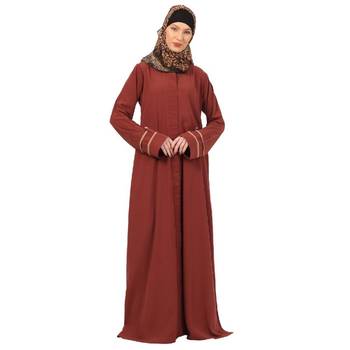 Dark-saffron daily wear front open abaya 1