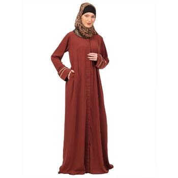 Dark-saffron daily wear front open abaya 3