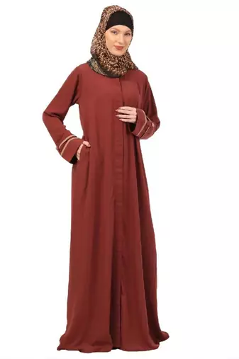 Dark-saffron daily wear front open abaya