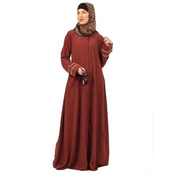 Dark-saffron daily wear front open abaya 4