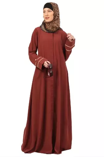 Dark-saffron daily wear front open abaya
