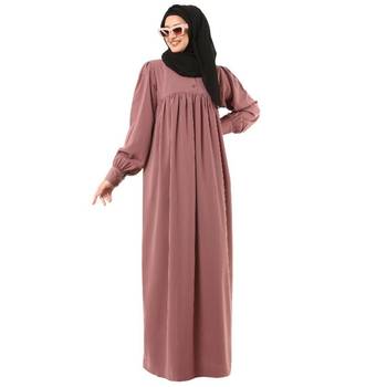 Pink casual cuff sleeves pleated abaya 1